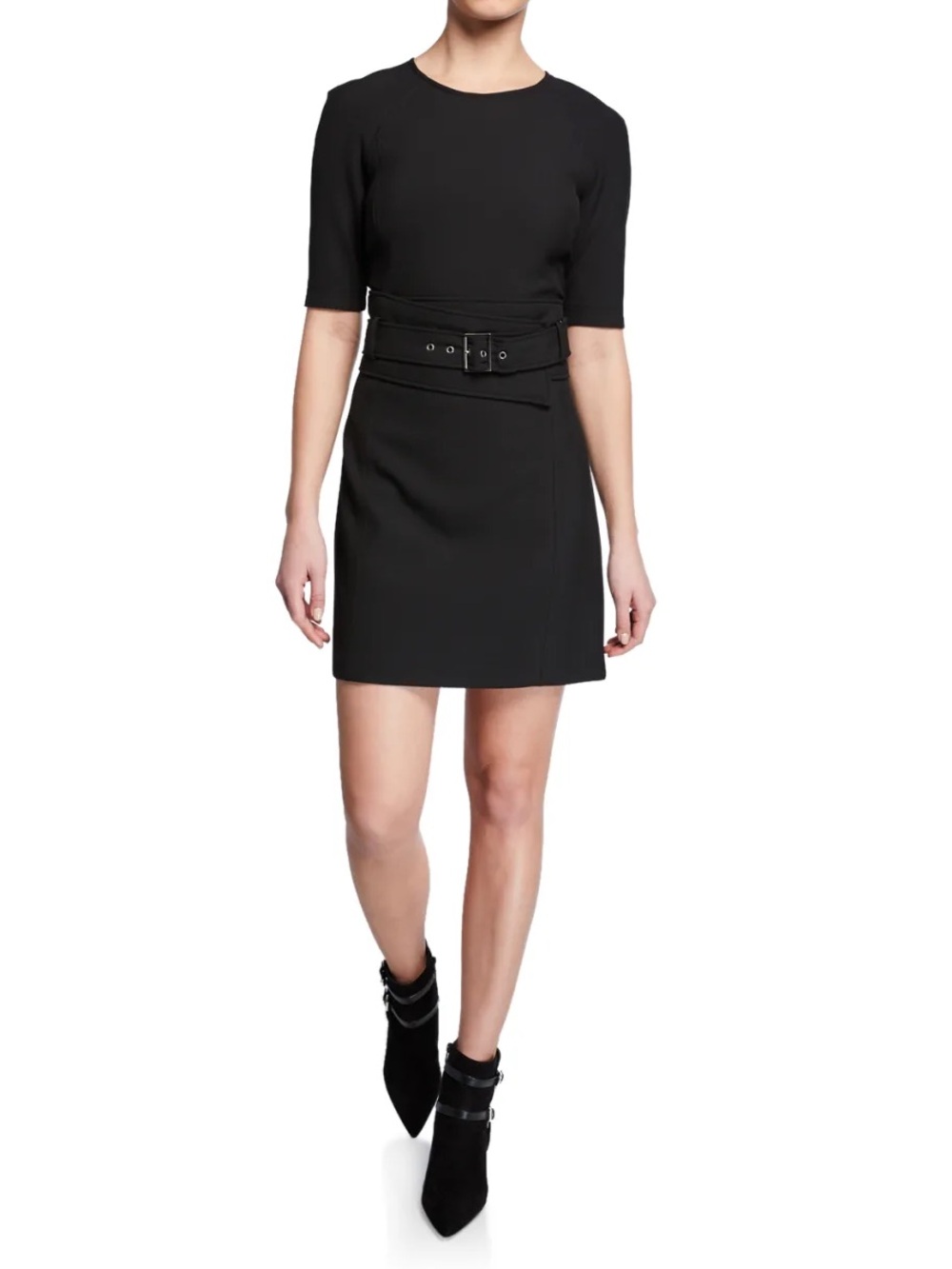 Veronica Beard Black Short-Sleeve Belted Mini Dress